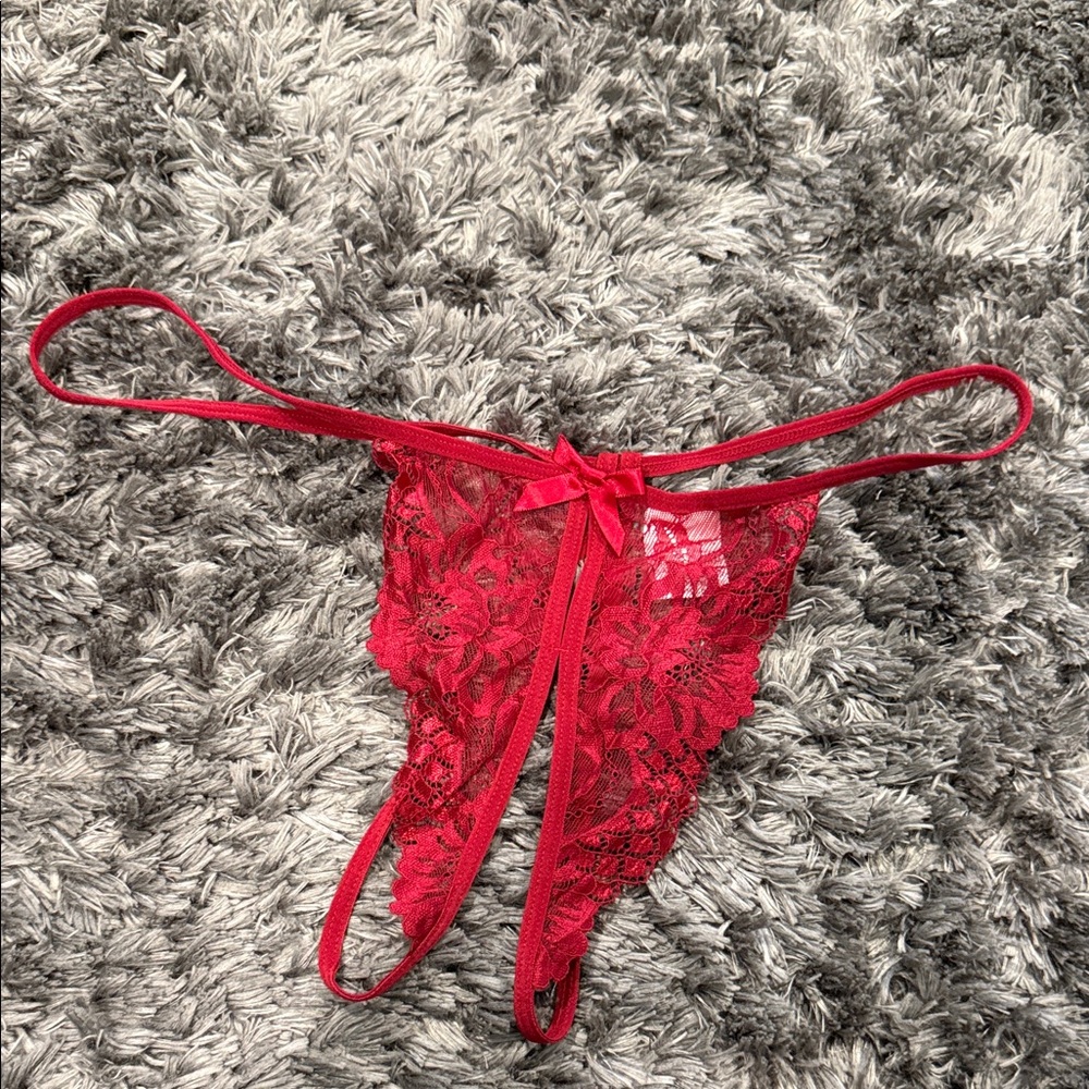 Elegant Red Lace Crotchless Women's Intimate